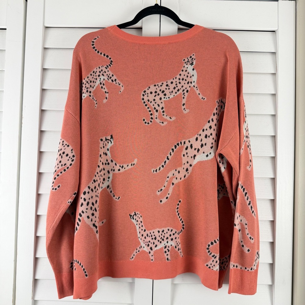 LOFT Women Coral Pink Cheetah Animal Print Crew Neck Sweater XL New NWT 31866477 - Picture 5 of 13